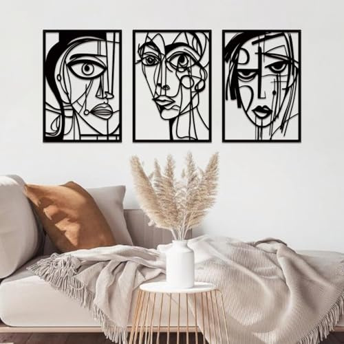 ESTART 3 Stück abstrakte weibliche Metall-Wanddekoration, minimalistische einzeilige hängende Wandkunst, moderne schwarze Metall-Wandskulpturen für Wohnzimmer, Schlafzimmer, Badezimmer