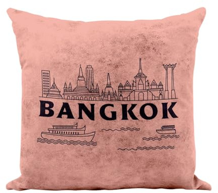 Fabulous Coussin Similicuir Rose - Bangkok Minimalist Voyage Thaïlande Tourisme - 40 x 40 cm - Toucher Cuir - Housse et Coussin Inclus