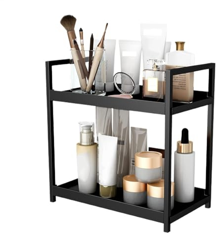 Estante de almacenamiento de maquillaje - Estante organizador de escritorio de 2 niveles, estantería independiente compacta | Almacenamiento de encimera de doble capa para baño, cocina, escritorio de