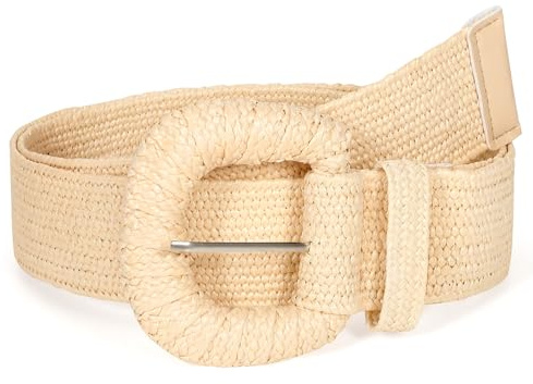 JasGood Stroh Geflochten Elastischer Gürtel für Damen Breiter Taillengürtel Rattan Gewebter Boho Gürtel für Kleider,Beige,90cm