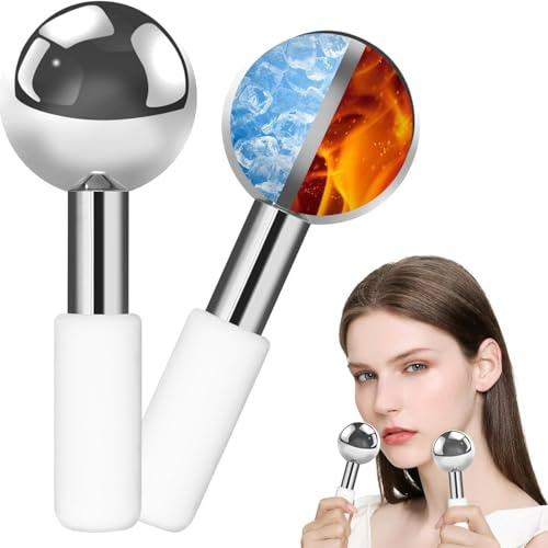 AUKL Ice Globe Stainless Steel Beauty Facial Massager for Face & Eyes, Premium Unbreakable Stainless Steel Cryo Stick for Beauty Routines, Facials Cold Roller Cooling Globe(Silver,2Pack)