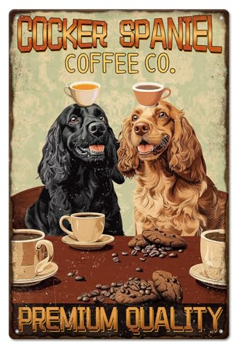 GLOBLELAND Dog Coffee Metal Tin Sign 8x12 inch Cocker Spaniel Coffee Co.