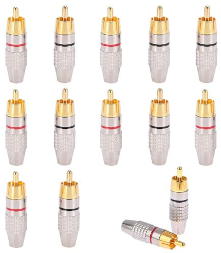 Cerioll 12 Piezas Adaptador de Enchufes RCA Chapado en Oro,Conector de Enchufe Macho RCA Sin Soldadura(Rojo y Negro)
