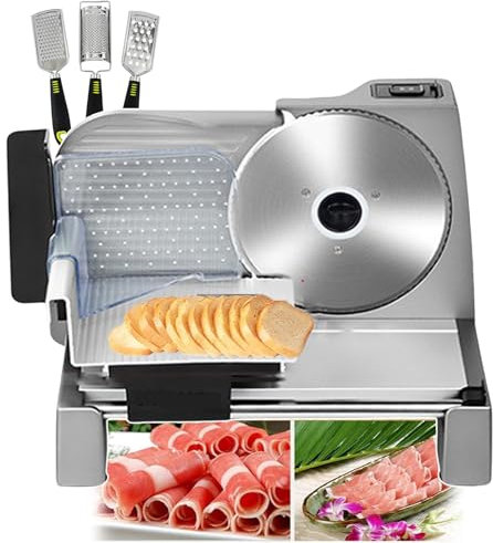 QUSYZD Affettatrice per Carne in Acciaio Inossidabile per Uso Commerciale, Macchina per Tagliare la Carne, affettatrice Professionale per Alimenti con Lame Rimovibili e Carrello per Alimenti,