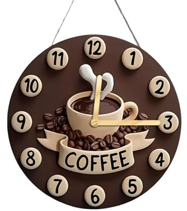 Fenteer Kaffee Tasse Uhr Hängende Ornament Holzschild 2D Wohnkultur kreative Handwerks Geschenk Wanddekoration Dekorativ für Caféküche Küche