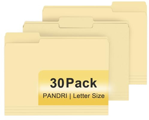 File Folder, PANDRI 30 Pack File Folder, 1/3 Cut Tab, Letter Size, Filing Folder for Office School Business, Manila