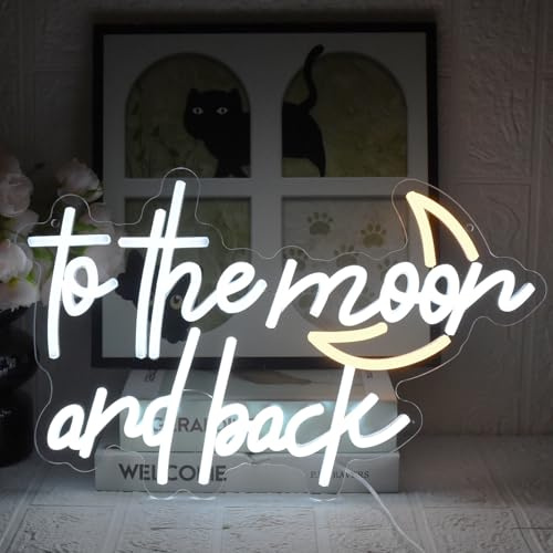 UExnkj-Y To The Moon and Back Neon Schild LED Wanddekoration Leuchtschilder Buchstaben Leuchtreklamen Dimmbare USB LED Neon Schilder für Schlafzimmer Kinderzimmer Spielzimmer