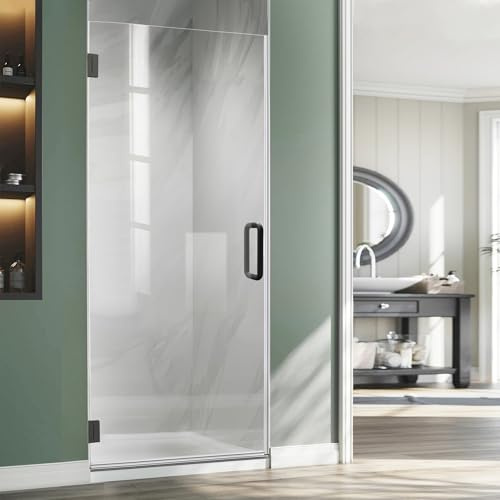 Hinged Shower Door, 36 W X 76 H Single Swing Frameless Shower Door, 5/16 (8mm) Bathroom Shower Glass Door in Matte Black, Clear Tempered Glass Door with Handle and Seal Strip