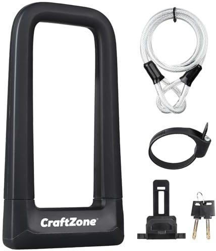 Craftzone Bike Lock Heavy Duty Anti Theft with 4ft Security Cable Bicycle U Lock with Keys and Sturdy Mounting Bracket for Road, Mountain, and Electric Bikes,Bicycle Lock
