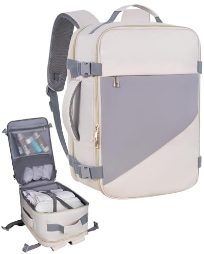 NatuFuse Ryanair Handgepäck 40x20x25, 14-Zoll-Laptop-Gepäcktasche, Handgepäck tasche 20L, Reiserucksack, Geschäftlich, Bergsteigen Cremeweiß-Grau