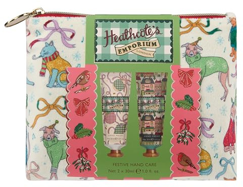 Heathcote & Ivory Hand Cream and Wash x2 30ml, Velvet Handbag, Moisturiser, Shea Butter, Beauty Essentials Toiletry Bag, Travel Size, Vegan and Cruelty Free, Gift For Her, Christmas Stocking Filler