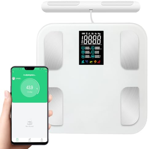 TECKZOON Báscula corporal inteligente, con 8 electrodos y sensores de mano, Báscula digital para grasa corporal, IMC & masa muscular, Analizador de 25 datos corporales hasta 180 kg/400 lbs