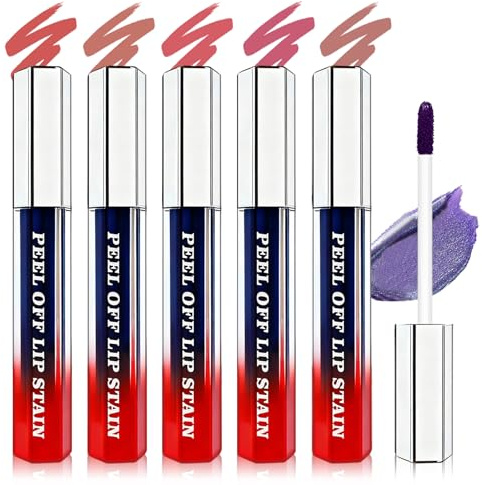 IONSGAKO 5 Colors Lip Stain Peel Off Lip Liner Stain, Matte Finish Peel Off Lip Stain Tint Long-Lasting Waterproof, Transfer-Proof, All-Day LipStain for Women, Vegan & Cruelty-Free