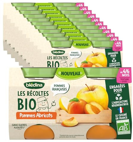 Blédina - Les Récoltes Bio, Pommes Abricots, Dès 4/6 mois, 24x130g