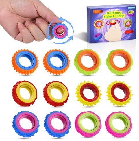 Fidget-leksaker, sensoriska ringar för barn och vuxna, 12-pack texturerade spinnerringar för ångestlindring, ADHD och autismfokus Fidget-ring