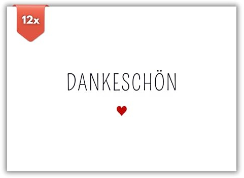 HIDEBLOOM - Premium Dankeskarten -12 Stück - DIN A6 (10,5 cm x 14,8 cm) - Dankeschön Karten mit schlichtem Design - Danke Karte für Geburtstag, Hochzeit, Jubiläum - Weiss mit rotem Herz