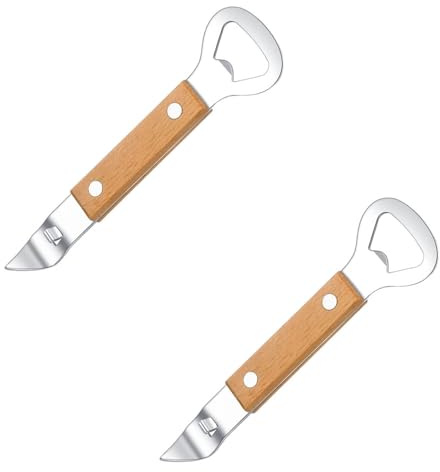 2 abrelatas y perforadores, manual de doble extremo, acero al carbono galvanizado, duradero, 2 en 1, con mango de madera para bebidas de cerveza