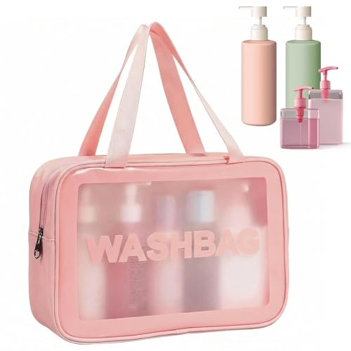 Touosy Trousse Transparente Maquillage, Trousse De Toilette Femme, PVC Résistant à l'eau Accessoires Voyage Zippé Voyage Sacs d'avion Transparents pour Maquillage Organisation (Rose)