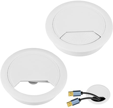 2 PCS Ojal de Escritorio, Pasacables Mesa, 60cm, Pasacables con Tapa y Abertura Ajustable, Salida de Cables para Mesa y Escritorio, Accesorio para Oficina y Home Office
