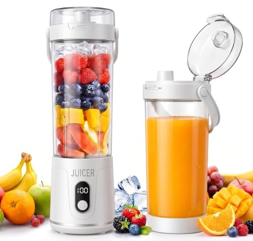 Licuadora Portátil para Smoothies - Minipicadora de 650 ml Potente 20000 RPM - Batidora de Viaje Recargable USB-C,12 Cuchillas de Acero Inoxidable - Para Gimnasio,Oficina,Viajes,Cocina (Blanco)