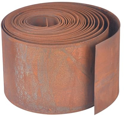 Relaxdays Borde para césped y parterres, Flexible, Acero Oxidado, 10 m x 14 cm, marrón