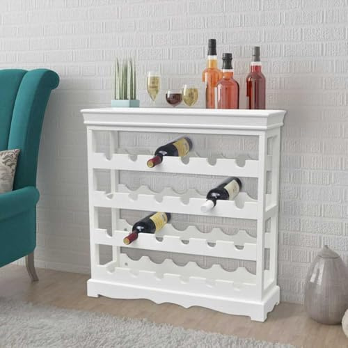 KTHLBRH White Wine Cabinet Abreu with 4 Shelves for 24 Bottles Storage, Open Design for Living Room Dining Room Hall, Top Tray for Glassware and Openers, Simple Stylish Wine Organiser