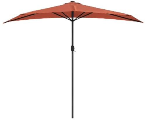 Mhdvray Parasol de balcon semi-circulaire - Terre cuite - 270 x 144 x 222 cm - Mât en aluminium de 38 mm - Avec système de manivelle et polyester anti-UV - Pour petites terrasses, balcons, jardin