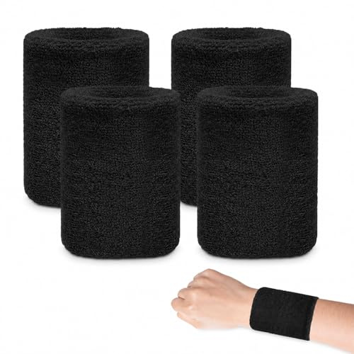 4 Pack Sweat Bands Wristbands, Black Athletic Elastic Cotton Wrist Sweatband for Men Women, for Tennis Running Basketball Gymnastics