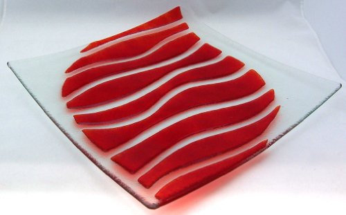 Ullmannglass Platte/Teller aus Glas - handarbeit in rot 30X30 cm
