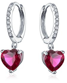 Orecchini Pendenti A Cerchio Con Chiusura A Leva In Argento Sterling .925 Con Accento Cz Con Cuore Di Rubino Simulato In Zirconia Cubica Rosa Fucsia Romantica Per Donna Fidanzata