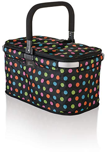 Genius 14260 Einkaufskorb, Aluminium/Stoff, Schwarz Mit Bunten Punkten, 48 x 28 x 27 cm