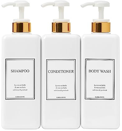 HARRA HOME Modernes goldenes Design Pumpflaschenset 765 ml nachfüllbarer Shampoo und Spülung Spender Leere Dusche Kunststoffflaschen mit Pumpe