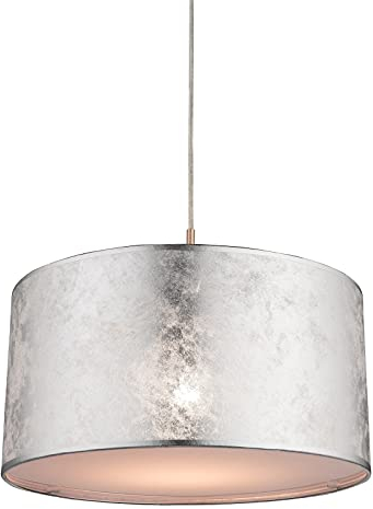 GLOBO Hängelampe Schlafzimmer Hängeleuchte Silber Textilschirm Wohnzimmer (Pendellampe, Esszimmerlampe, Schlafzimmerlampe, 40 cm, Höhe 140 cm)