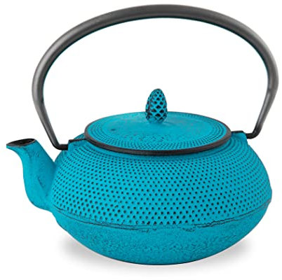 Théière en fonte Nanbu Tekki (ARARE – Type ronde), fabriquée au Japon, avec Infuseur, finition émaillée intérieure, théière, pot de couleur, interdiction de feu ouvert (600 ml/bleu)