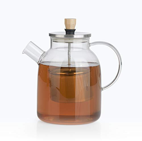 BEEM Teekanne aus Glas mit Sieb für 1,5L Tee, 09057, Braun und Silber