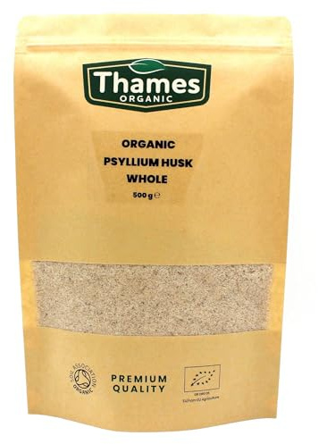 Organic Psyllium Husk Whole - High Protein, High Fibre, Raw, Vegan, GMO-Free - No Additives or Preservatives, Certified Organic - Nutritious, Versatile - Resealable Pouch - Thames Organic 500g