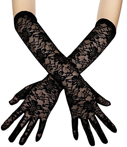 Ladies Lace Long Evening Gloves Elegant Bridal Wedding Prom Mittens Halloween Party Fancy Dress Gloves Floral Elbow Length Opera Hand Sleeves for Women Tea Party Cocktail Dance Stage Performances