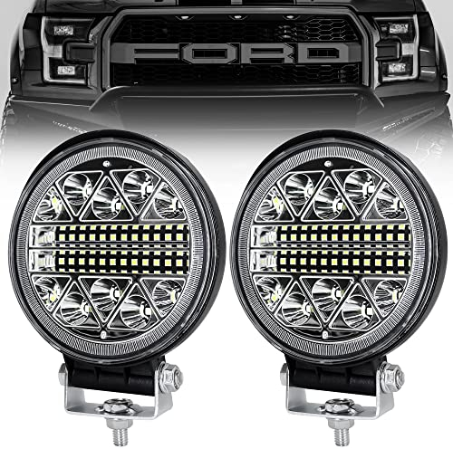 Dinfu phare de travail led tracteur 2 x 126W 4 LED Projecteur Ronde Phares Longue Portee led IP68 Spot Flood Lumière de recul pour Voiture Camion Tracteur SUV Bateau …