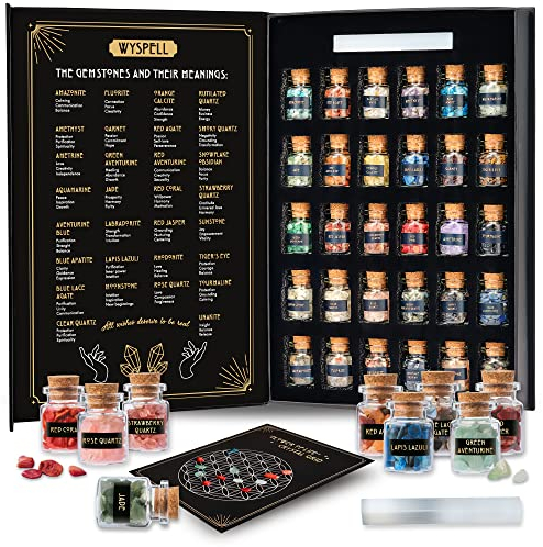 Wyspell Crystals for Witchcraft in Jars 30 PCS - Real Witch Crystals in a Bottle - Altar Witchcraft Crystals and Healing Stones - Crystal Witchcraft Supplies - Mini Gemstones - Wiccan Supply Tool