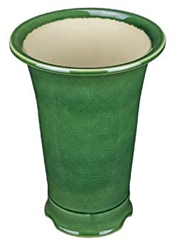 Runde Bonsaischale (Wasserfallform) aus grün glasiertem Steinzeug 13x13x22 cm - YM42