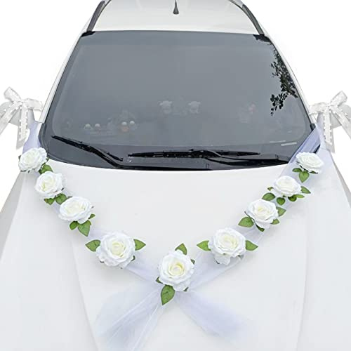 Ourdort Decorazione per auto per matrimonio,Decorazione per auto,Wedding Decorazione auto matrimonio,Auto decorazione forniture di nozze,Fiocco macchina sposi,Fiocchi Decorazioni Matrimonio | in organza, decorazione per auto da sposa, ghirlanda decorativa per auto, decorazione per auto nuziale