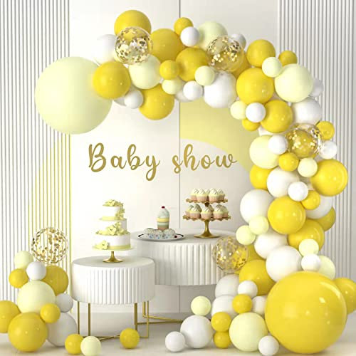 Gelbe Luftballons Girlande Kit, 102 Stück Pastell Gelb Weiß Gold Konfetti Ballons mit 18 12 10 5 Zoll für Sonnenblume Honig Biene Thema Geburtstag Party Supplies Dekorationen