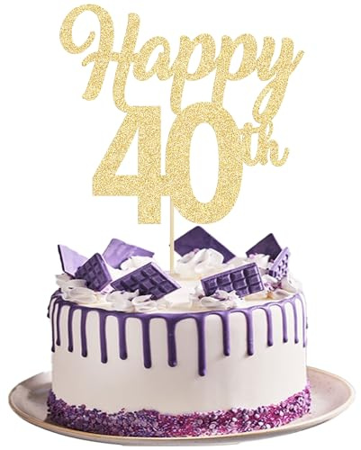 3Pcs Happy 40th Cake Toppers Gold Glitter Number 40 Forty Birthday Cake Pick Decorations for Cheers to 40 Years Old 40th Birthday Wedding Anniversary Party Supplies