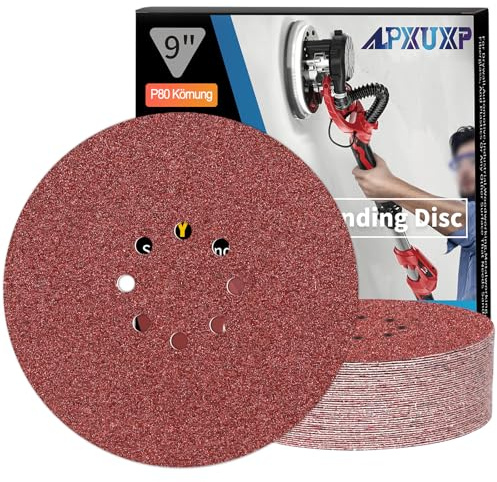 ALPXUXP Schleifpapier 225mm Klett 80 Körnung 8 Loch Schleifscheibe für Trockenbauschleifer ​Schleifgiraffe Rund Schleifpapier 25 Stück