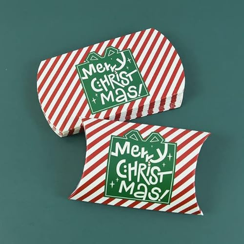 24/12 Stück Weihnachten Kissenform Pralinenschachtel Frohe Weihnachten Kraftpapier Geschenkbox Verpackung Kinder Gefälligkeiten Frohes Neues Jahr Weihnachten 2023-I, 12 Stück, 11,8 x 7,4 x 2,5 cm