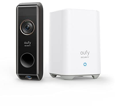 eufy Security Video Doorbell Dual Camera,Akkubetriebene Video Türklingel mit Kamera & Homebase, Bewegungssensor, Paketerkennung, 2K HD, Gebührenfrei, 16GB lokale Speicherung (Generalüberholt), Schwarz