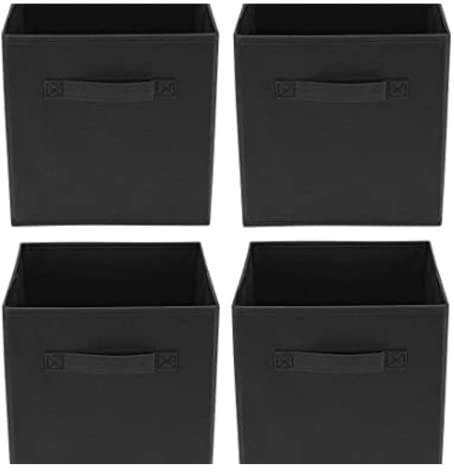 RampSupplies Black Foldable Storage Cubes with Handles, 30cm x 30cm x 30cm,Fabric Storage Boxes, Toy Baskets for Baby Clothes Home and Office Room Organizers (Black)