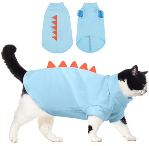 DENTRUN Sphynx Katzenkleidung, Niedliches Dinosaurier-Design Nacktkatzen Kostüm, Atmungsaktive Baumwollhemden Katzenkleidung nur für Katzen, Rundhalsausschnitt Kätzchen T-Shirts mit Ärmeln