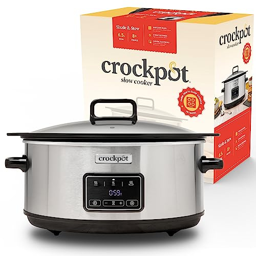 Crockpot Sizzle & Stew Digital Slow Cooker | 6.5 L (8+ personnes) | Bol amovible à induction pour la cuisson des viandes et des légumes | Prise EU à 2 broches | Acier inoxydable [CSC112X]