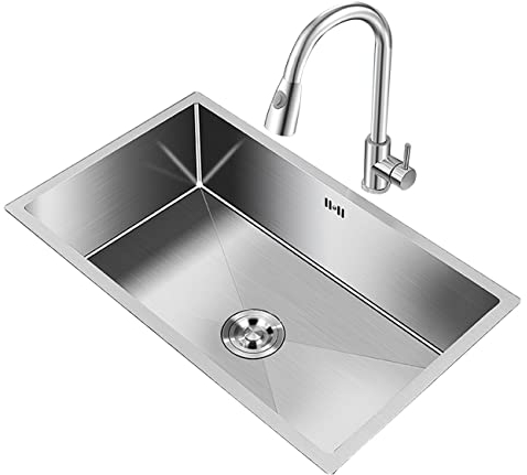 Waschbecken Silber Einzelwaschbecken Küchenbar Waschbecken Balkon Edelstahl Wäschewaschbecken Waschbecken mit Wasserhahn Unterbau-Einbauwaschbecken mit Zubehör (Farbe: Silber, Größe: 60 * 40